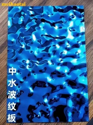 4 * 8ft Blauwe spiegel roestvrij staal water rimpel plaat Decoratieve muur, vierkant, beker