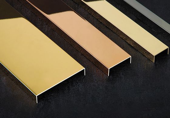 Goud spiegel roestvrij staal U-profiel tegel trim met anti-vingerafdruk en 0,65 mm dikte
