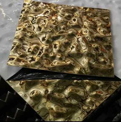 Goede prijs Gold Mirror Finish Water Ripple roestvrij staalplaat met 0,65 mm dikte en PVD-kleur gecoat voor decoratieve wandpanelen online