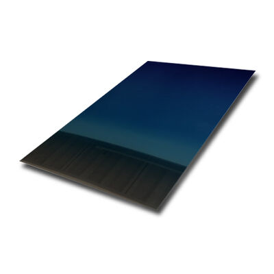 Spiegel SS-plaat, kwaliteit 304 nr. 8 spiegelafwerking roestvrijstalen plaat in PVD Klein blauwe kleurverloopcoating